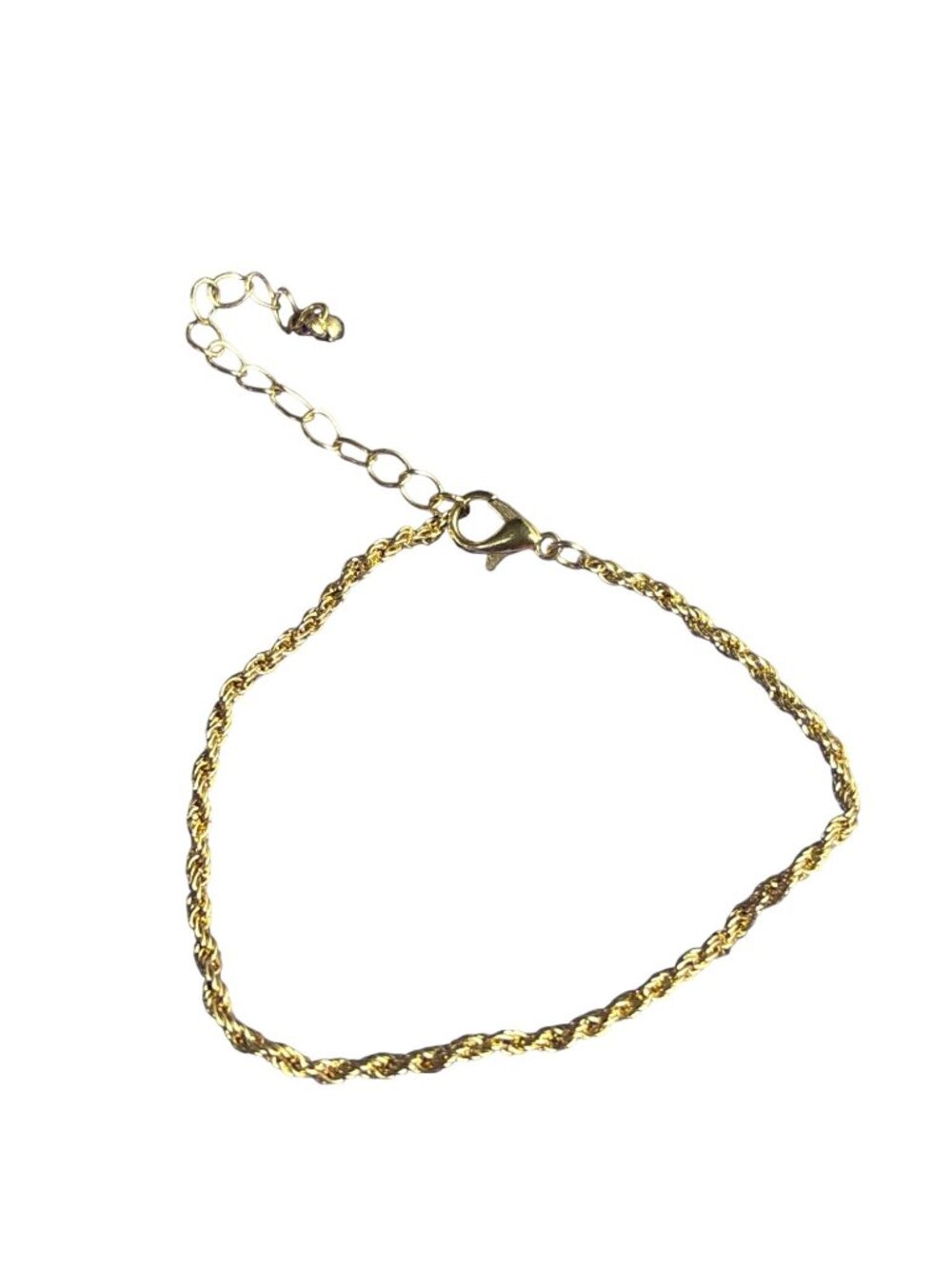 Goldtone Rope Chain Bracelet Lobster Clasp 7 - 9.5 inches Long